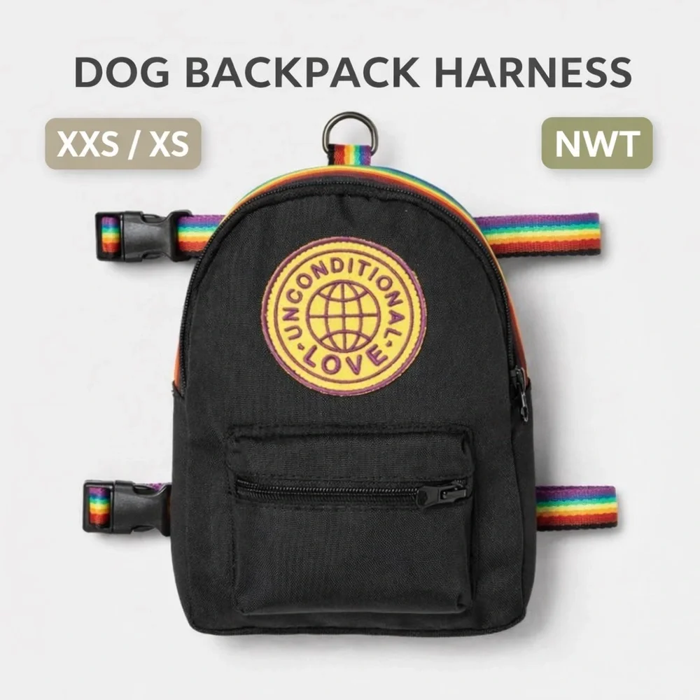 Dog Backpack Harness XXS XS Treat Pouch Rainbow Pride Adjustable NWT